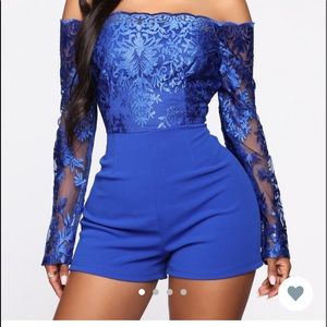 ROYAL BLUE LACE ROMPER